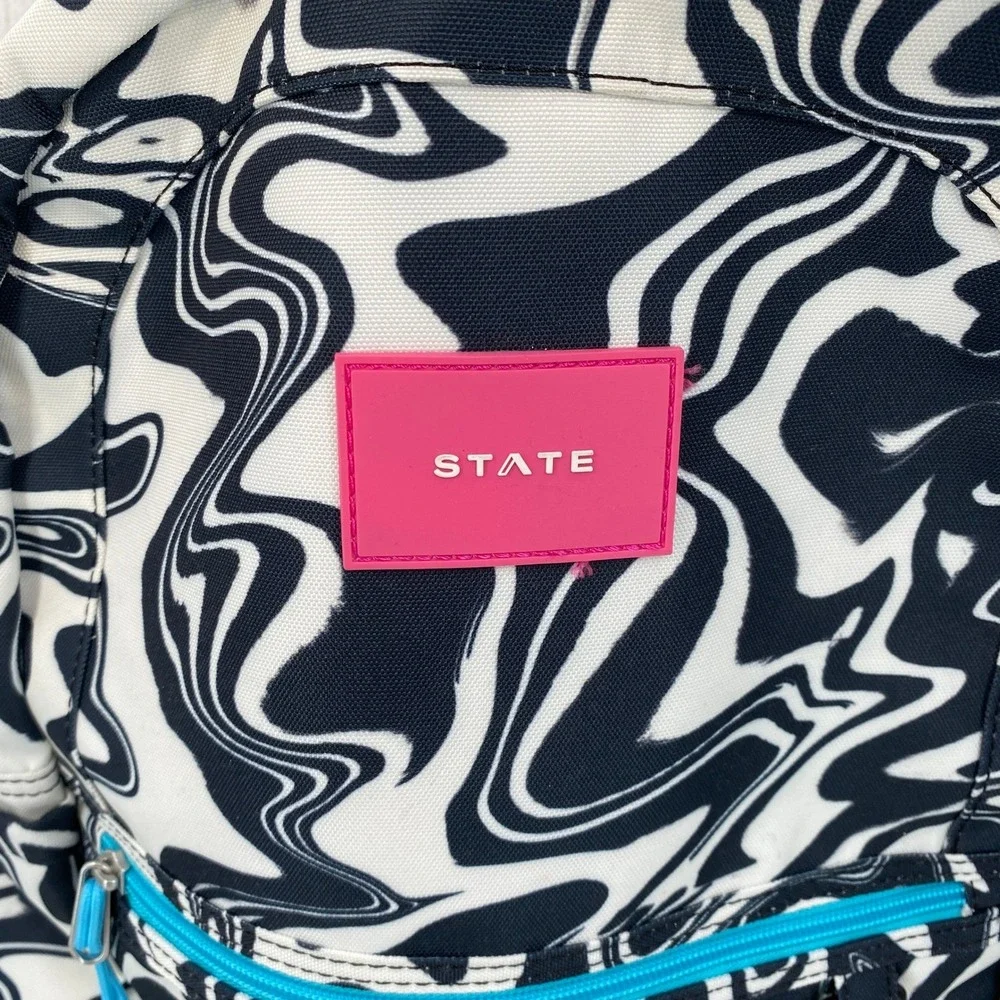 STATE Kane Kids Backpack Large Black White Marbled Wave Colorful Double Pocket